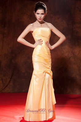 Designer Cheap Gold Prom Dress Mermaid Strapless Floor-length Taffeta Ruch
