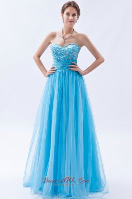 Designer Baby Blue A-line / Princess Sweetheart Prom Dress Tulle Beading Floor-length