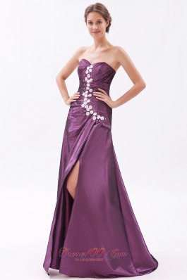 Designer Dark Purple A-line / Princess Sweetheart Prom Dress Beading Brush Train Taffeta
