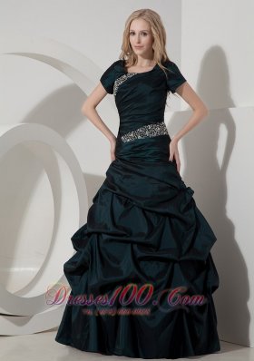 Designer Elegant Teal A-line Scoop Taffeta Beading Evening Dress Floor-length