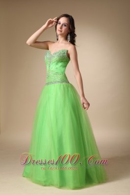 Designer Spring Green A-line Sweetheart Floor-length Taffeta and Tulle Beading Prom Dress