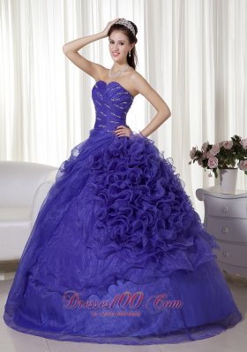 New Purple Ball Gown Sweetheart Floor-length Organza Beading and Ruch Quinceanera Dress
