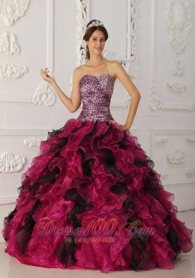 New Elegant Multi-color Quinceanera Dress Sweetheart Leopard and Organza Ruffles Ball Gown