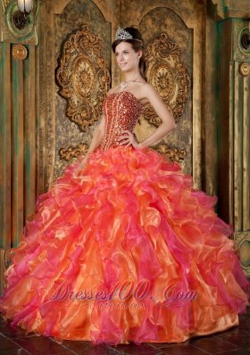 New Multi-Color Ball Gown Strapless Floor-length Organza Beading and Ruffles Quinceanera Dress