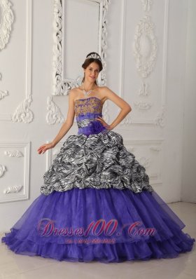 New Brand New Purple Quinceanera Dress Strapless Chapel Train Zebra and Organza Ball Gown