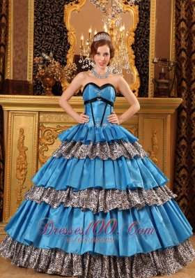 Popular Teal Quinceanera Dress Sweetheart Taffeta and Zebra Ruffles Ball Gown