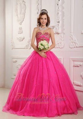 Popular Hot Pink A-Line / Princess Sweetheart Floor-length Satin and Organza Beading Quinceanera Dress