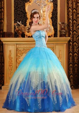 Popular Gorgeous Ball Gown Sweetheart Floor-length Beading Satin and Organza Blue Quinceanera Dress