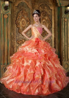 Popular Cheap Orange Quinceanera Dress Strapless Beading and Ruffles Ball Gown