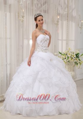 Popular White Ball Gown Sweetheart Floor-length Organza Appliques Quinceanera Dress