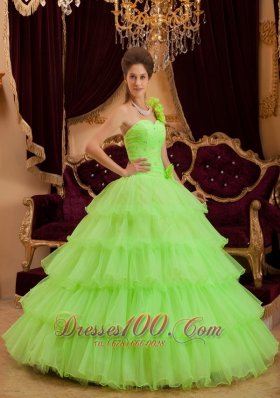 Discount Romantic Spring Green Quinceanera Dress One Shoulder Ruffles A-line / Princess
