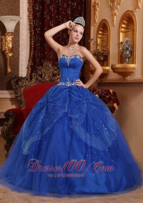 Discount Affordable Blue Quinceanera Dress Sweetheart Tulle Beading and Appliques Ball Gown