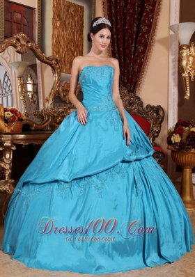 Discount Romantic Teal Quinceanera Dress Strapless Taffeta Beading Ball Gown