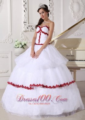 Discount Best White and Wine Red Quinceanera Dress Sweetheart Organza Appliques Ball Gown