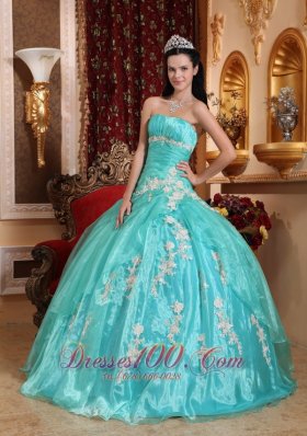 Discount Beautiful Quinceanera Dress Strapless Organza Appliques Ball Gown