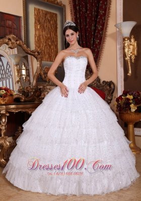 Discount Discount White Quinceanera Dress Strapless Taffeta and Tulle Beading Ball Gown