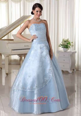Organza Appliques With Beading Over Skirt Sweetheart Light Blue A-line Quinceanera Dress For Military Ball