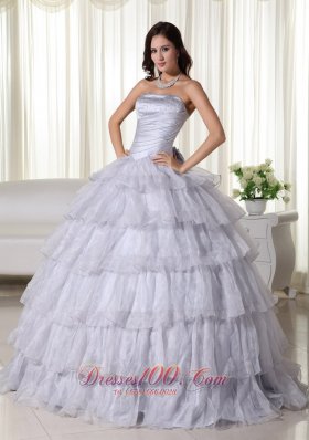 Gray Ball Gown Strapless Floor-length Organza Beading Quinceanera Dress