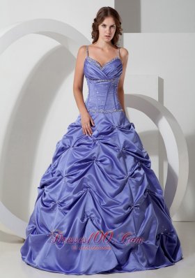 Lilac A-line Spaghetti Straps Floor-length Taffeta Beading Quinceanera Dress Fashion