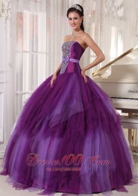 Elegant Purple Quinceanera Dress Strapless Tulle Beading Ball Gown Fashion