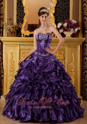 Modest Purple Sweet 16 Dress Sweetheart Ruffles Organza Ball Gown Fashion