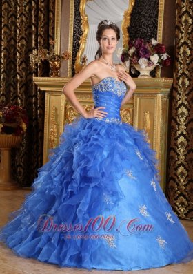 Classical Royal Blue Quinceanera Dress Sweetheart Ruffles Organza Ball Gown Fashion