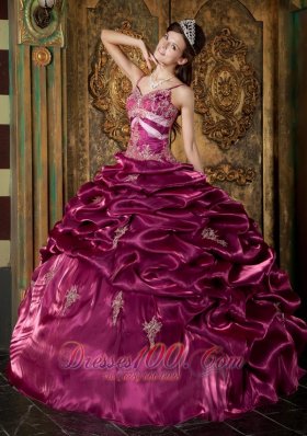 Fuchsia Ball Gown Strap Floor-length Taffeta Beading Quinceanera Dress Fashion