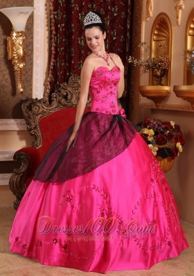 Brand New Hot Pink Quinceanera Dress Sweetheart Satin Embroidery with Beading Ball Gown Fashion