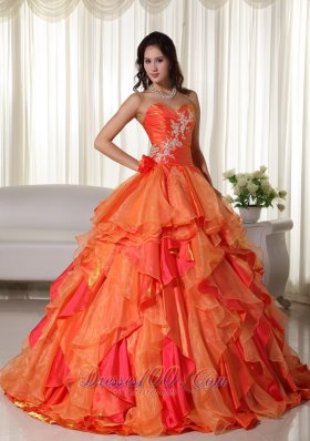 Orange Ball Gown Sweetheart Floor-length Organza Appliques Quinceanera Dress Fashion