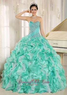 Apple Green Beaded Bodice and Ruffles Custom Made For 2013 Quinceanera Dress In Anderson California Fashion