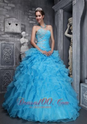 Beautiful Ball Gown Sweetheart Floor-length Taffeta and Organza Beading and Appliques Aqua Blue Quinceanera Dress Fashion