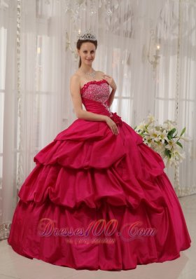 Best Coral Red Quinceanera Dress Strapless Taffeta Beading Ball Gown Plus Size