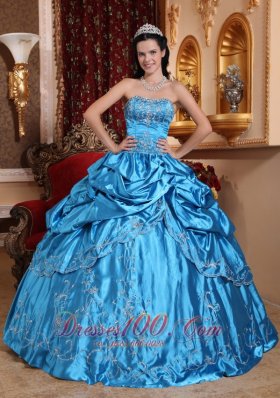 New Blue Quinceanera Dress Strapless Taffeta Embroidery with Beading Ball Gown Plus Size