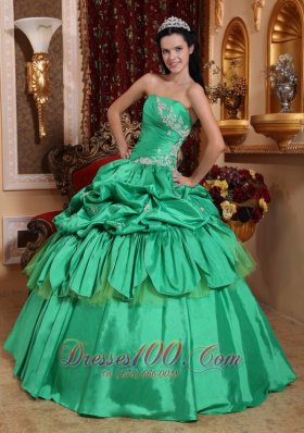 Spring Green Ball Gown Strapless Floor-length Taffeta Appliques Quinceanera Dress Plus Size
