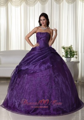 Purple Ball Gown Strapless Floor-length Tulle Beading Quinceanera Dress Plus Size