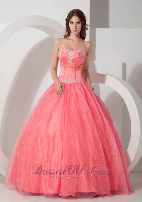 Beautiful Ball Gown Sweetheart Floor-length Satin and Organza Appliques with Beading Quinceanera Dress Pretty