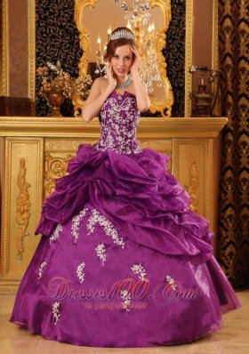 Formal Fuchsia Quinceanera Dress Strapless Organza Appliques Ball Gown Pretty