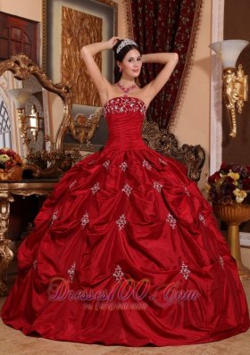 Brand New Wine Red Quinceanera Dress Strapless Taffeta Appliques Ball Gown Pretty