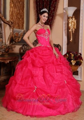 Beautiful Coral Red Quinceanera Dress Sweetheart Organza Beading Ball Gown Pretty