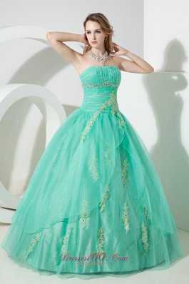 Turquoise Ball Gown Strapless Floor-length Organza Beading and Embroidery Quinceanera Dress Pretty