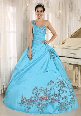 Baby Blue Quinceanera Dress One Shoulder With Appliques and Beading 2013 Pretty