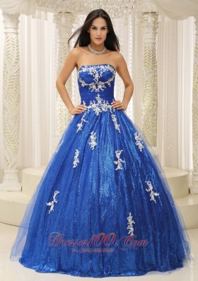 Cheap Royal Blue A-line Quinceanera Dress With Appliques Paillette Over Skirt Tulle In New Jersey