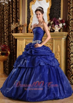Cheap Discount Royal Blue Quinceanera Dress Strapless Pick-ups Taffeta Ball Gown