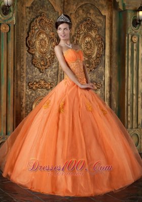 Simple Orange Quinceanera Dress Sweetheart Organza Appliques Ball Gown  for Sweet 16
