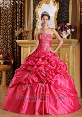 Cute Hot Pink Quinceanera Dress Strapless Pick-ups Taffeta Ball Gown  for Sweet 16