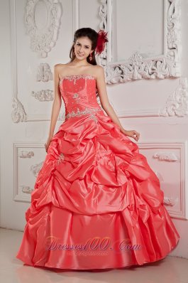 2013 Watermelon Red Sweet 16 Dress Ball Gown Strapless Taffeta Beading Floor-length  for Sweet 16