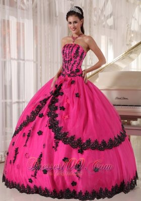 Perfect Hot Pink Quinceanera Dress Strapless Appliques Ball Gown