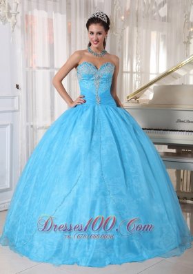 Baby Blue Ball Gown Sweetheart Floor-length Taffeta and Organza Appliques Quinceanera Dress