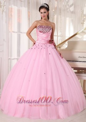 Luxurious Baby Pink Quinceanera Dress Strapless Tulle Beading and Ruch Ball Gown