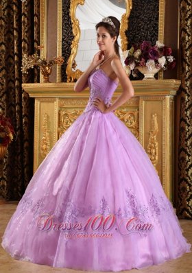 Perfect Lilac Quinceanera Dress Strapless Appliques Organza Ball Gown